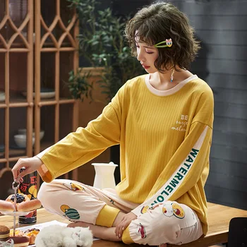 

Women Clothes Pajamas Sets Spring Autumn Cotton Women Long Sleepwear Suit Home Women 4XL Female Sleepwear