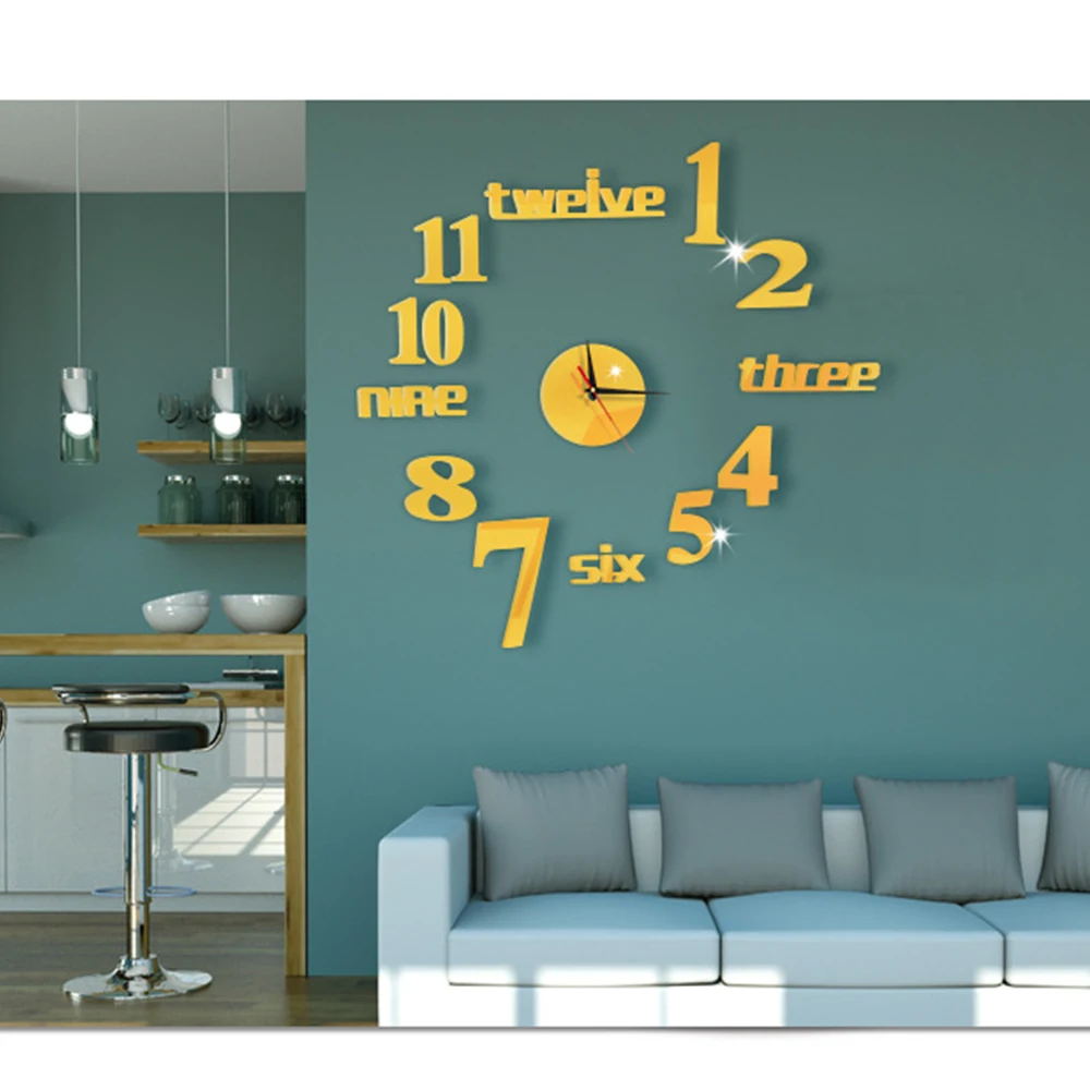 DIY Wall Clock 3D Mirror Clock Creative Acrylic Wall Stickers Living Room Quartz Needle Europe horloge Home Decor Drop shipping