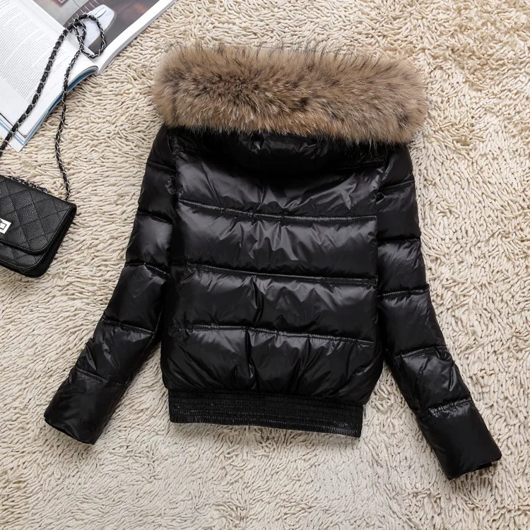 Winter Natural Real Raccoon Fur White Duck Down Jacket Women Long Sleeve Slim Parkas Coat Female Zipper Pockets Outwear