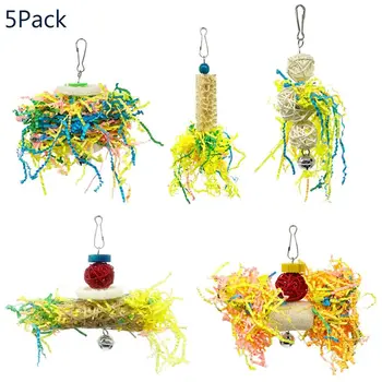 

5Pcs Bird Parrot Shredding Toys Chewing Foraging Hanging Cage Paper Strings Wire Drawing Ball Toys Relieve Boredom for Lovebird