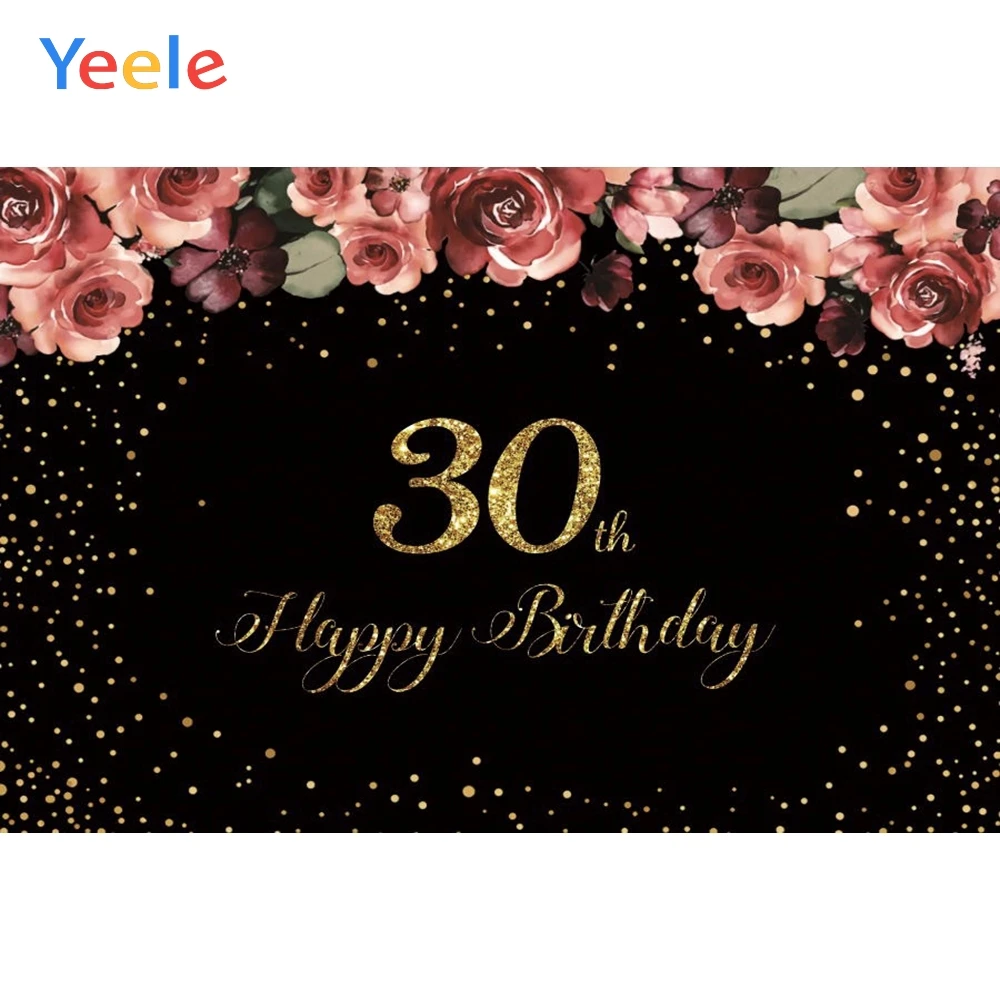 

Happy 30th Birthday Party Flower Gold Dots Custom Personalized Backdrop Photography Background For Photo Studio Photophone Shoot