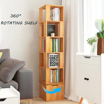 

360 Degree Rotation Bookshelf Storage Shelve for Children Book Rack Bookcase Living Room Shelves Cabinet Book Magazine Organizer