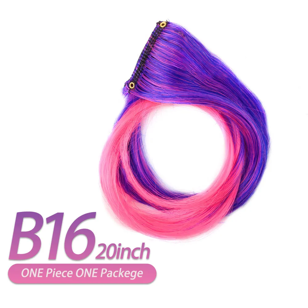2" Радуга цвета клип в одной части волосы для наращивания прямые Длинные Синтетические термостойкие волосы шт зажим Ins фиолетовый красный - Цвет: B16