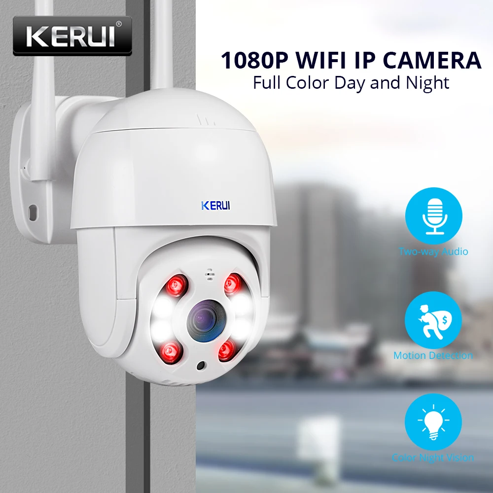 

Kerui Dome IP Camera HD1080P WIFI Alarm IP Camera PTZ Rotation Home Security Surveillance With IR Night Vision Motion Detection