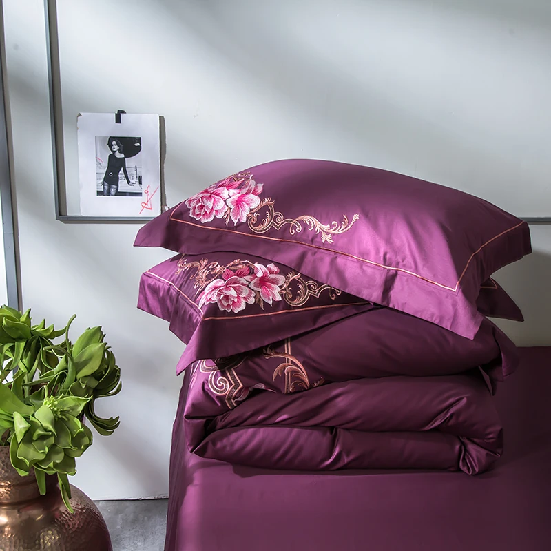 Purple Pink Blue 4pcs Egyptian Cotton Luxury Bedding Set Queen King size Bed linen Duvet cover bed set Bed Sheet set Pillowcase