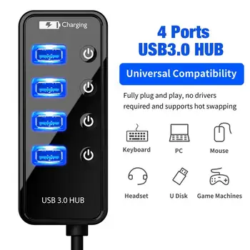 

In Stock USB Hub 4-Port USB 3.0 Hub USB Adapter With On/Off Switches For PC Laptop Computers For PC