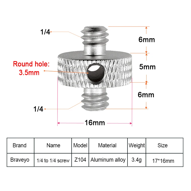 Description Picture 3 of itemDslr Camera Conversion Screw 1/4 to 3/8 Inch Screw Gopro Photographic Equipment Accessories for Ballhead Tripod Monopod
