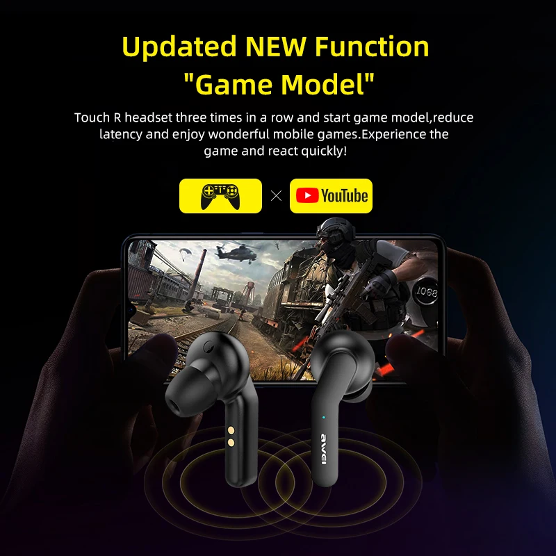 AWEI TWS Bluetooth-compatible Earphone True Wireless Charging Noise Canceling HiFi 6D Bass With Mic Touch Control Gaming Headset