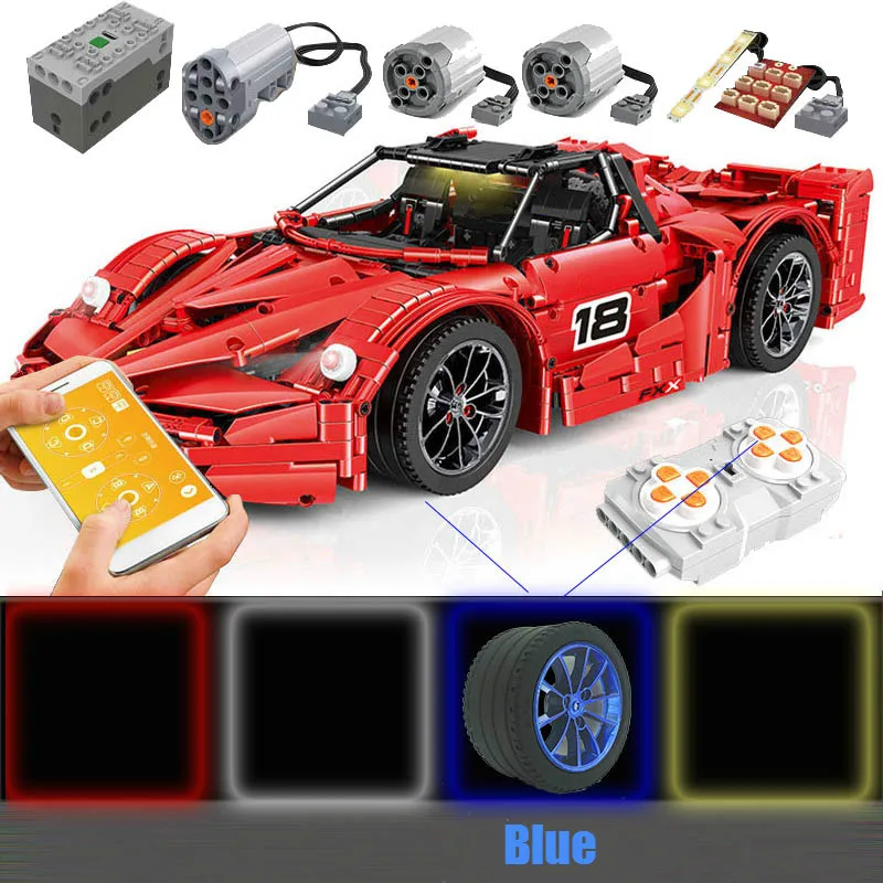 Blue 13085, игрушки для технического автомобиля, красный спортивный комплект гоночных автомобилей, строительные блоки, кирпичи, 1:8 модель автомобиля с функцией двигателя, детские игрушки, подарки - Цвет: Blue