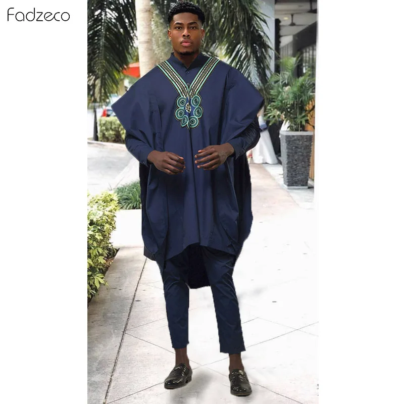 

Fadzeco Agbada African Suits for Men Dashiki Business 3PCS Set Boubou Outfit Africa Clothing Embroidery Formal Attire Plus Size