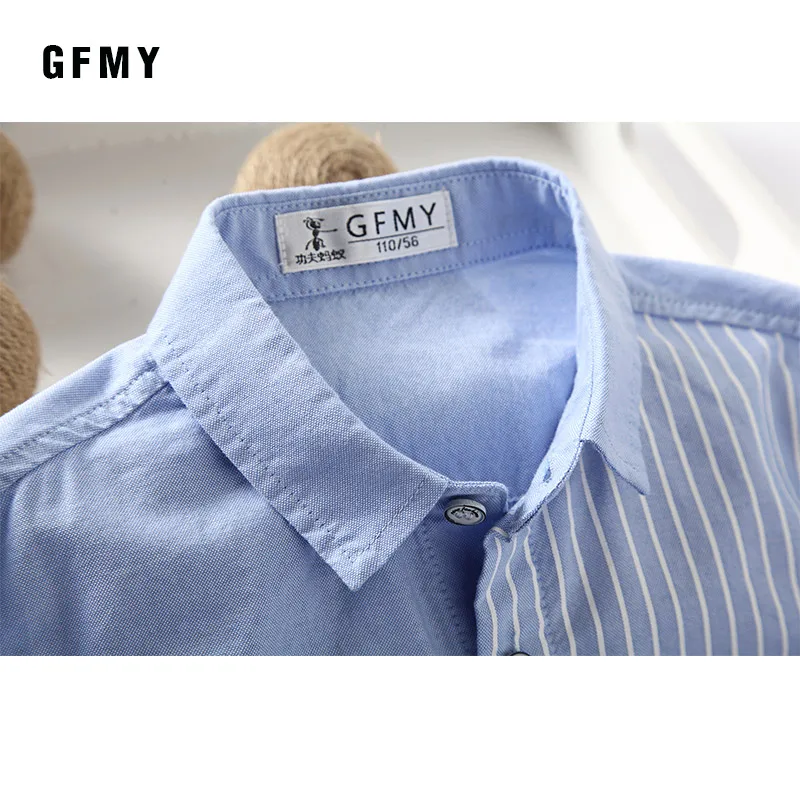 GFMY/ г. Осенняя хлопковая рубашка с длинными рукавами и надписью г. Для мальчиков От 3 до 12 лет детская повседневная школьная одежда 9002