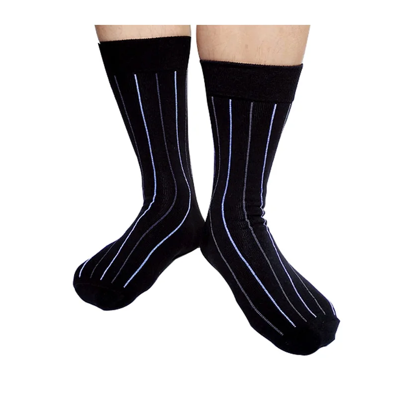 

Winter Thick Formal Dress Suit Socks For Mens Leather Shoes Cotton Striped Sexy Business Male Gay Stocking Black
