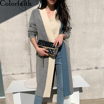 

New 2020 Autumn Winter Women's Sweaters Korean Fashionable Minimalist Casual Color-Blocked Long Cardigans SWC6899