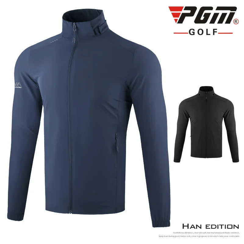 New! PGM Premium Golf Apparel Mens Autumn Winter Black Jacket Double Waterproof Windbreaker Sports Leisure Jersey Hat Detachable