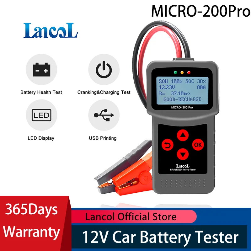 Analyseur de batterie MICRO200 pour voiture 12V testeur 30-200Ah avec imprimante
