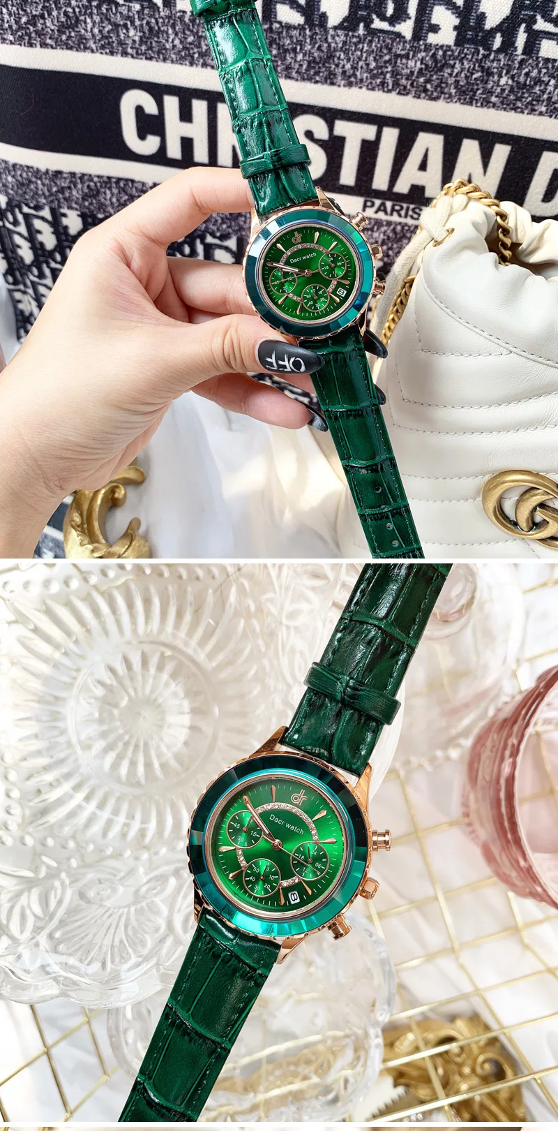 Горячая Распродажа Ins Брендовые женские часы со стразами кожаные нарядные часы рефракционные зеркальные шестиигольчатые студенческие часы с календарем