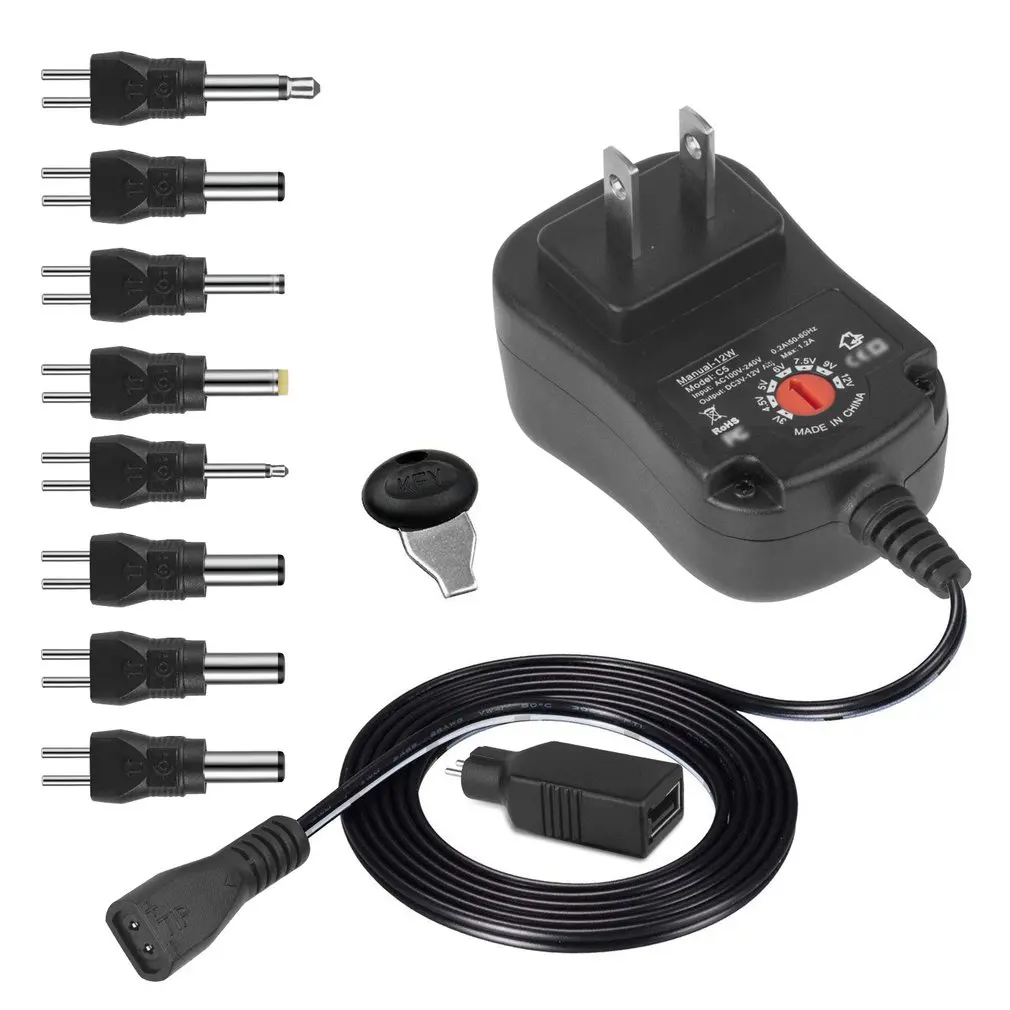 

3-12V 12W Adjustable Power Supply with DC USB Tips Multifunction Charger Portable Voltage Regulator Switch Power Adapter
