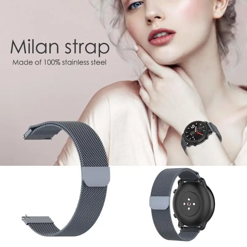 Металлическая Миланская петля на запястье для Xiaomi Huami AMAZFIT ремешок Bip 20 мм 22 мм ремешок для Amazfit GTR 42 42 мм/47 мм ремешок