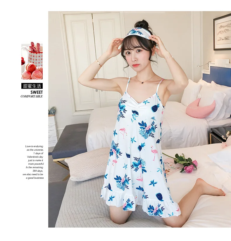 Hot Selling Multi-Hot Selling Qmilch Nightgown WOMEN'S Tank Top Thin with Chest Pad Eye Patch Cartoon Women's Household Skirt