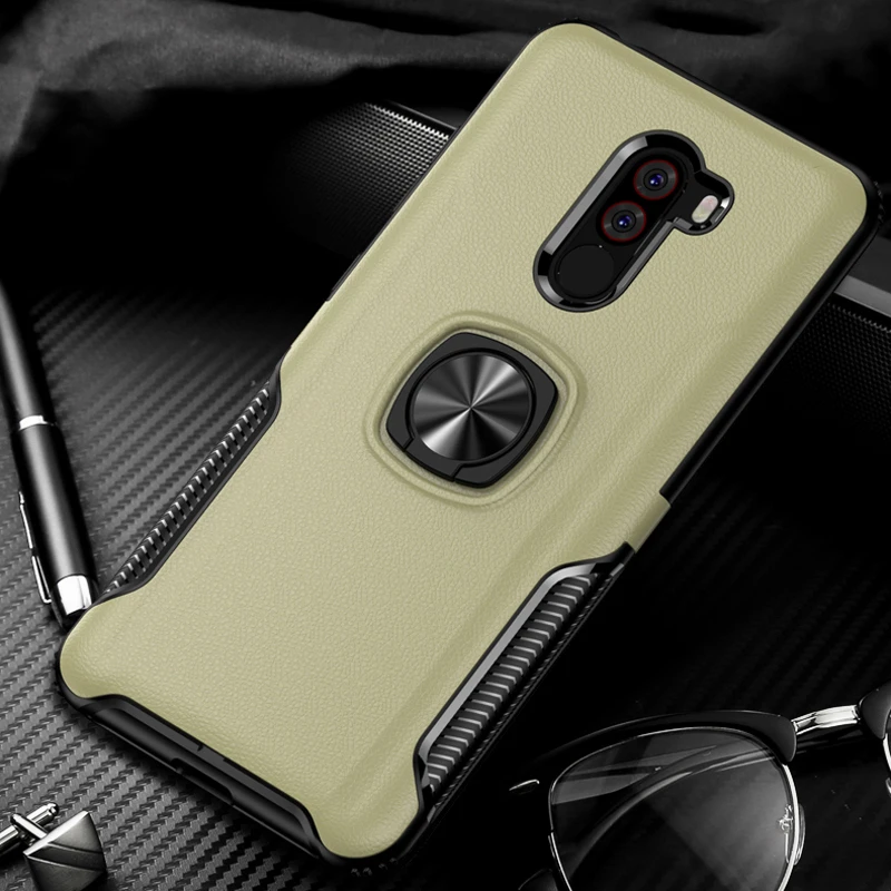 molle phone pouch Shockproof Armor Case For Xiaomi POCOPHONE F1 Metal Finger Ring Holder Stand Magnet Bracket Back Cover Xiaomi POCOPHONE F1 Cases arm pouch for phone