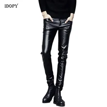 Idopy мужские брюки из искусственной кожи обтягивающие в Корейском стиле панк черные эластичные брюки из мягкой искусственной кожи мужские брюки