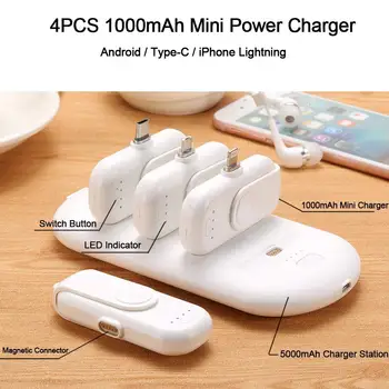 

Mini Wireless 5000mAh Charging Portable Phone Charger 4PCS 1000mAh Emergency Battery Charger