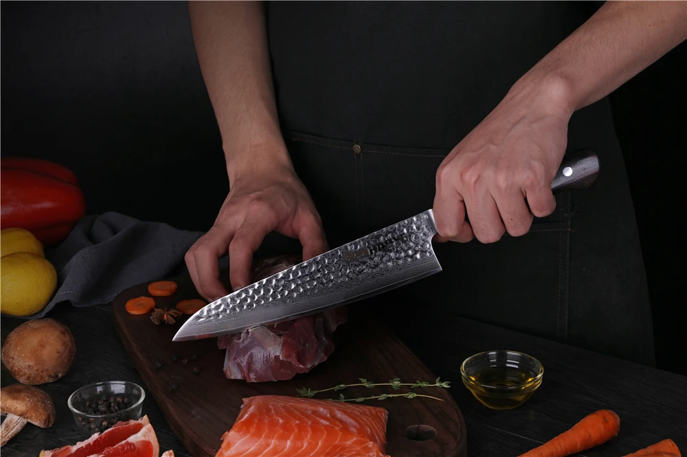 8 дюймов японский дамасский стальной нож шеф-повара Gyuto кухонные ножи профессиональный молоток лезвие для суши лосось ломтик классические столовые приборы