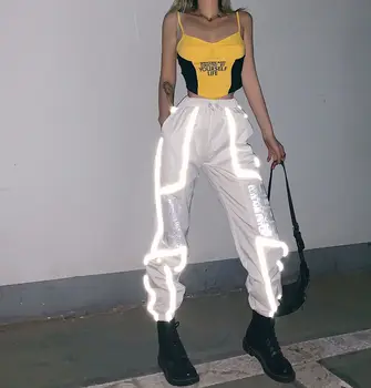 

European and American fashion trend street ins wind reflective strip stitching cool trousers women 2020