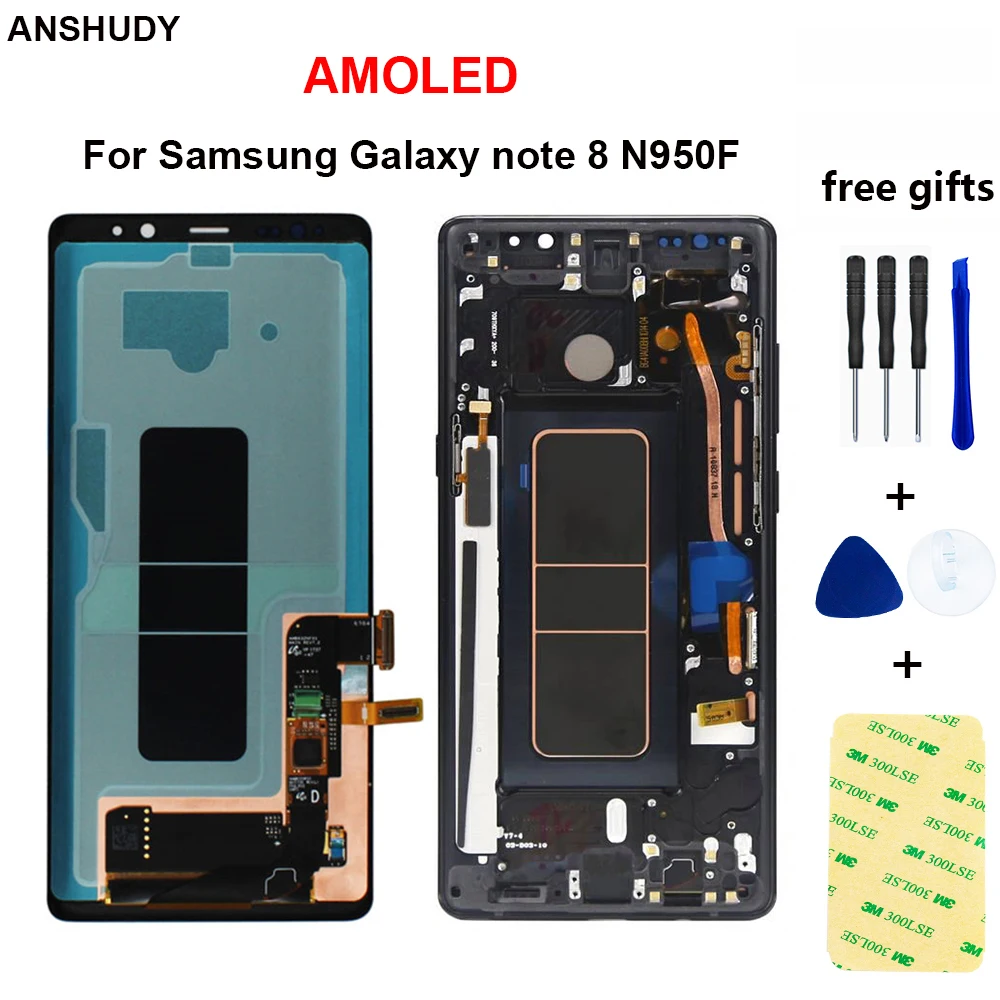 

AMOLED For SAMSUNG Galaxy NOTE8 LCD N950 N950F LCD Display Touch Screen Replacement Parts With Frame free tools Replacement