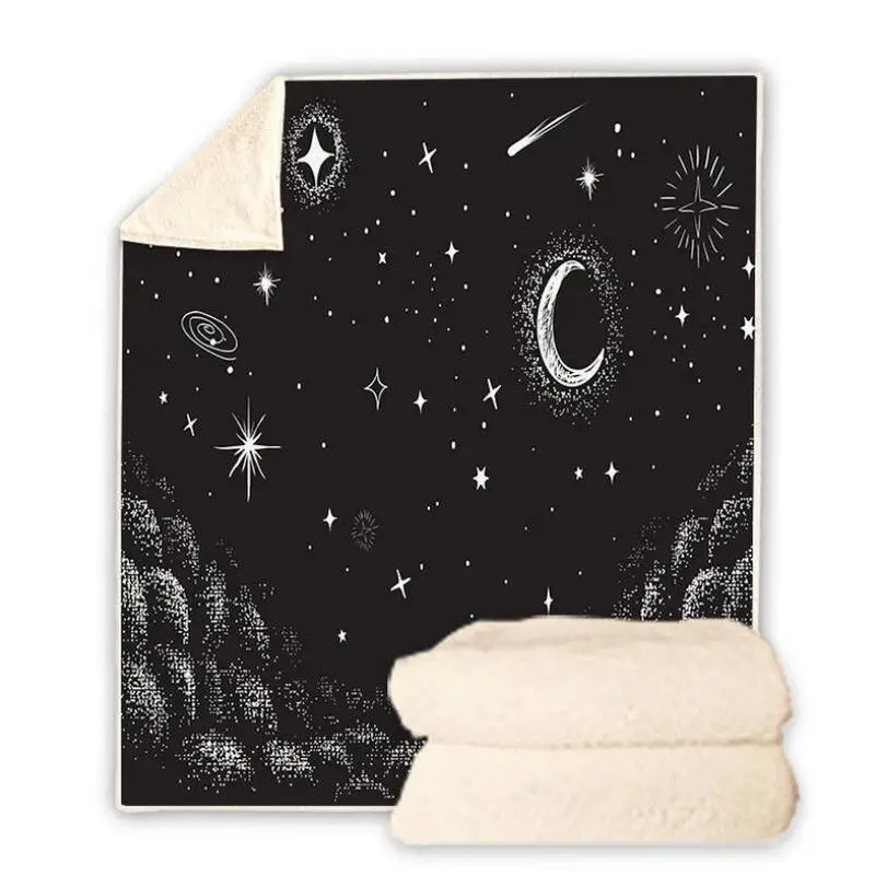 

Starry Sky Galaxy Funny Character Blanket 3D Print Sherpa Blanket on Bed Home Textiles Dreamlike Style 04