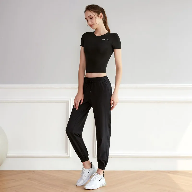 2 Pcs Summer Women Sport Set Yoga Shirt Short Sleeve Running Fitness T-Shirts Gym Tops Clothes Breathable Tight Legging Set