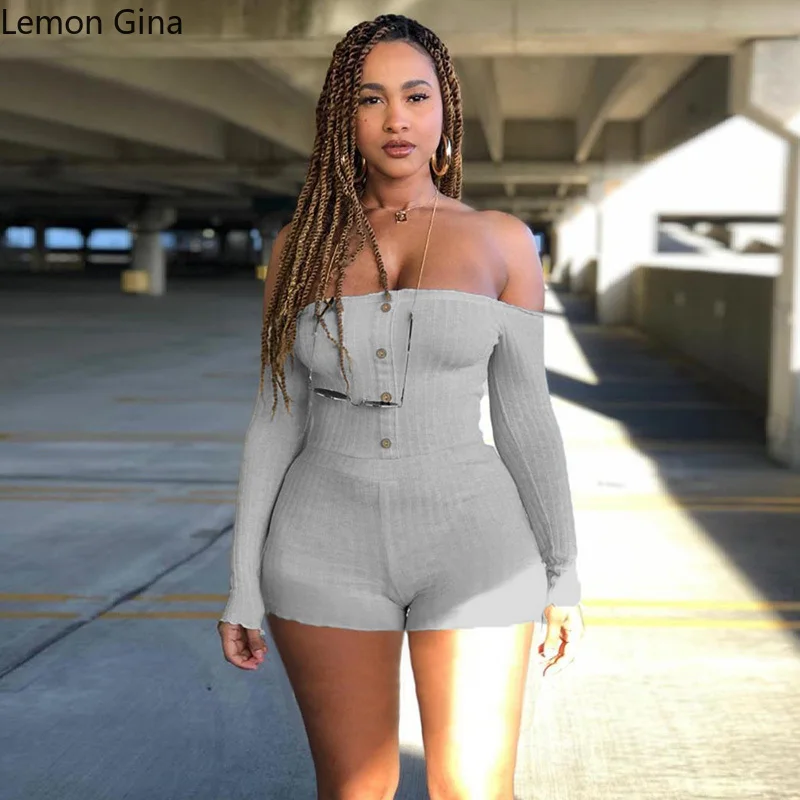 

Lemon Gina Off Shoulder Long Sleeve Knit Women's Vintage Slash Neck Beach Bohemian Playsuit Sweatwear Elegant Bodysuit Jumpsuit