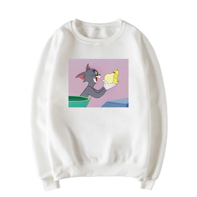 Tom Cat мышь Джерри зима Повседневный мультфильм женский свободный длинный рукав женский большой размер o-образным вырезом Harajuku Винтаж Забавный Ins Толстовка - Цвет: 5