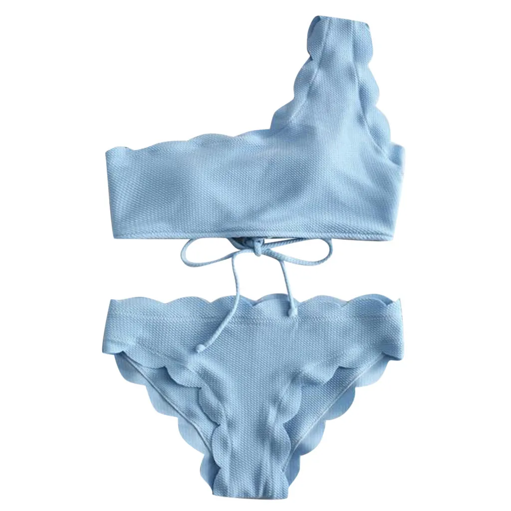 KANCOOLD 2020 Sexy Solid Color Swimwear Women Bikini Set Fashion Vintage One Shoulder High Waist Swimsuit Women Summer F4