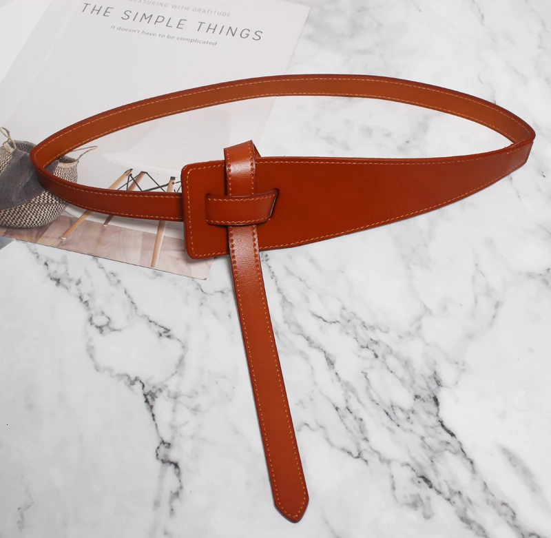 SeeBeautiful New Fashion Autumn Winter Simple Bandage Long Irregular Width PU Leather Waist Seal Girdle Belts Woman Q398 - Цвет: camel