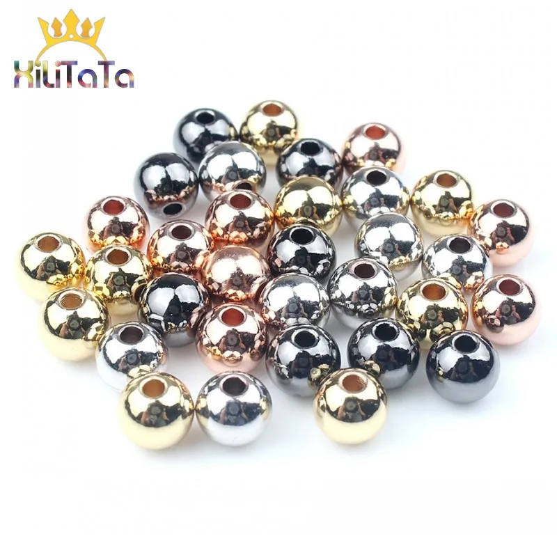 

Round Metal Copper Spacer Beads White Black Rose Gold Loose Beads For DIY Making Bracelet Necklace Jewelry Findings 3/4/5/6/8mm