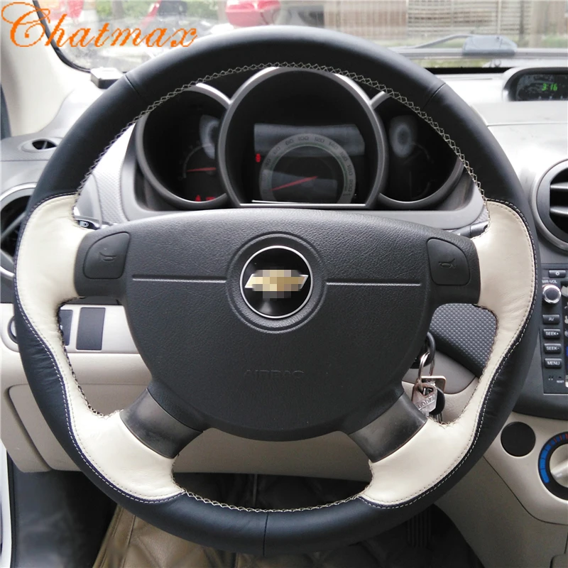 

Hand Sewing Car Steering Wheel Cover Individual Customize of Black Suede Leather for Chevrolet Lacetti 2006-2012