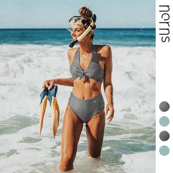 

Norns Black and White Checked Bikini Swimsuit Women's Split Swimsuit High Waist Quick Dry High Quality Bikini