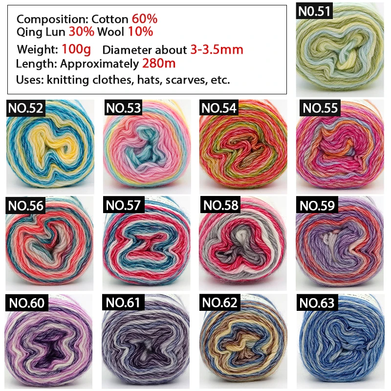 QJH Rainbow Soft Yarn 100% Wool Gradient Multi Color Yarn for Crocheting  Knit Total Length 50g/1.76oz x3 (180m/196yd x3) - AliExpress