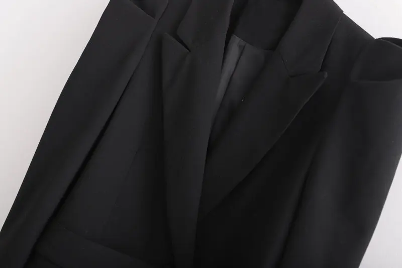 Двубортный черный Блейзер Женская мода Пушистый рукав костюм куртки женские элегантные карманы цельные костюмы женские