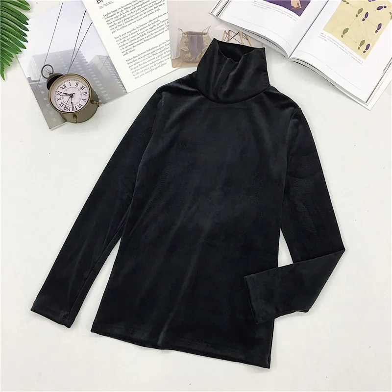 Maglietta dolcevita da donna nuova primavera Maglietta calda spessa Veet T-shirt Camicia a maniche lunghe con fondo femminile Tops396_voghion.com