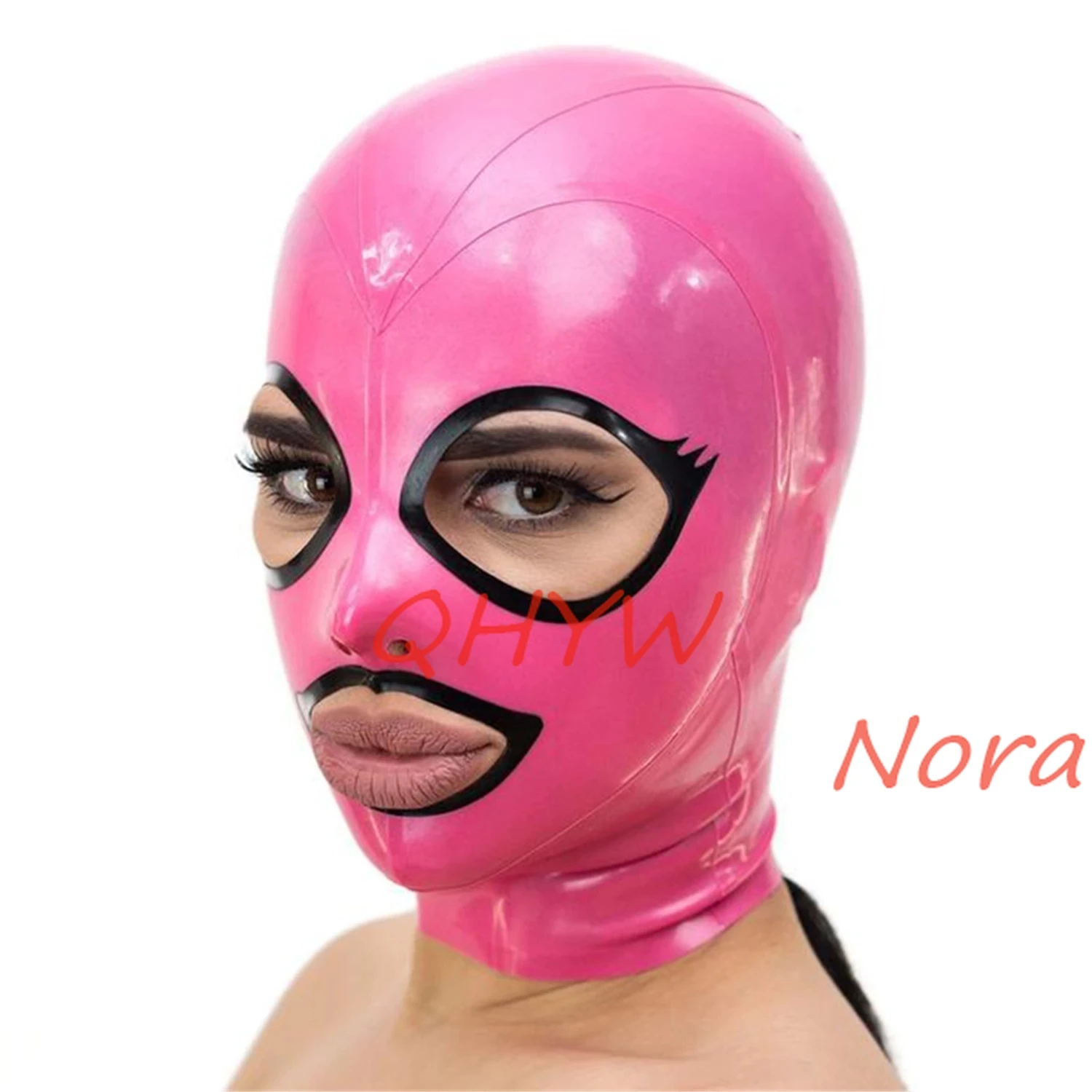 

Sexy design Women Full Face handmade Latex Hood Open Eye and mouth fetish customize size mask for face women