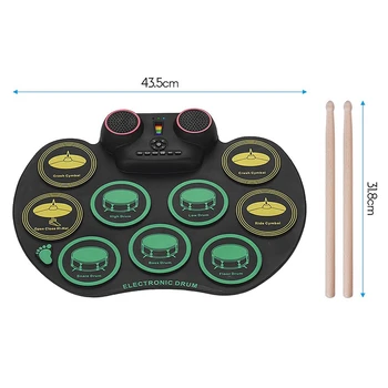 

Digital Roll Up Drum Pad Silicone Electronic Drum Set Practice 10 Drumpads Built-In Double Speakers with Sticks and Foot Pedals
