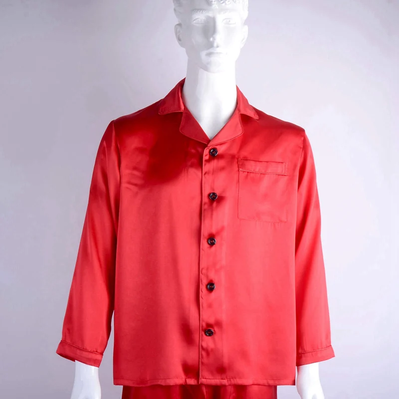 Мужские 30 Momme Mulberry шелковые пижамы набор с длинными рукавами пижамы для мужчин s пижамы для мужчин Ночная рубашка и штаны для отдыха Пижамные брюки - Цвет: Red