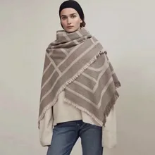 Новое поступление шаль под Кашемир квадратные шарфы женские Геометрические одеяло в полоску Шарф дамские зимние толстые теплые шали брендовый шарф