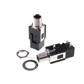 

10pcs Thread lock panel mount 1/4" 6.35 mm Mono phone Jack Headphone socket 2 conductor 3 contact single switch right angle