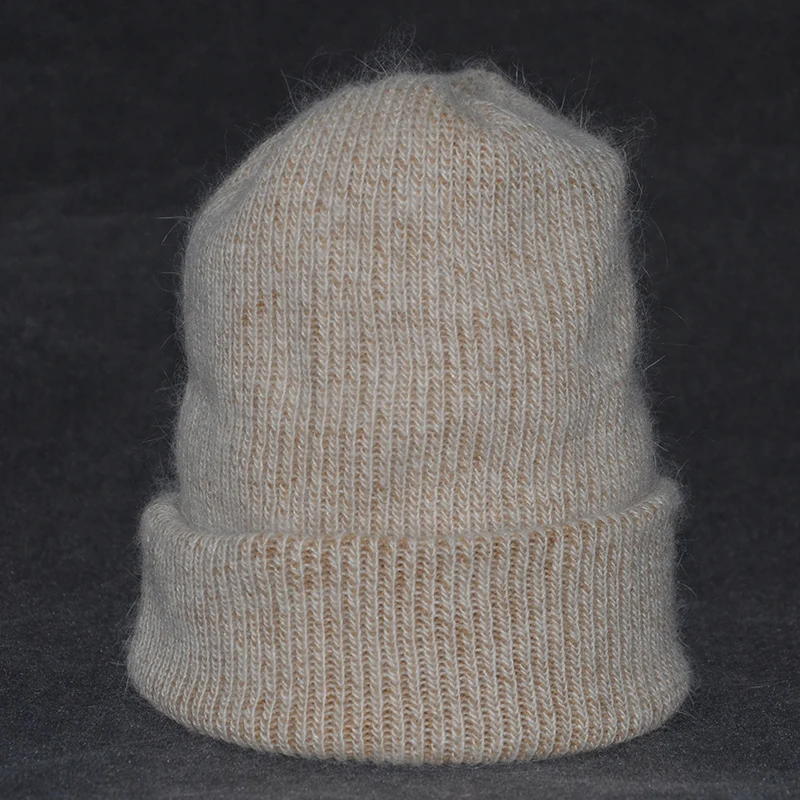 Мягкие вязаные толстые шапки-бини с двойным Кроликом, одноцветные теплые зимние шапки для женщин, шапки-бини, женская шапка - Цвет: 08