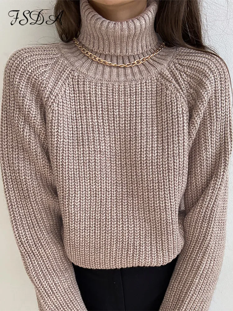 Женский свитер с высоким воротником FSDA пуловер цвета хаки длинным рукавом