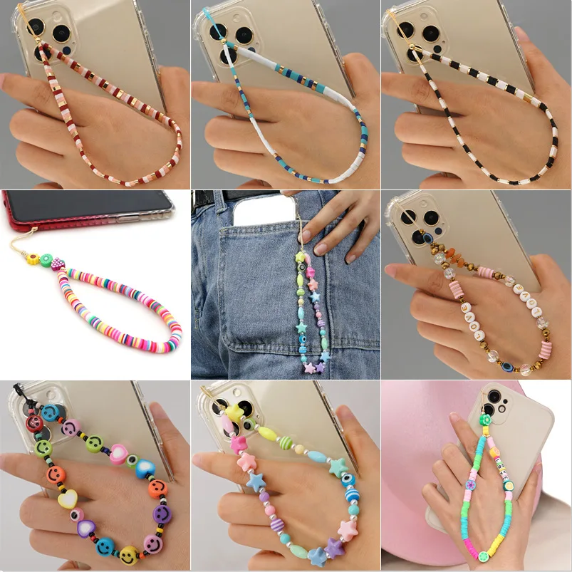 Colorful Smiling Beads Chain Phone Chain Lanyard Beads Mobile Phone Chain Anti-lost Handmade Acrylic Cord Lanyard for Women Gift 6 1628069474(1)