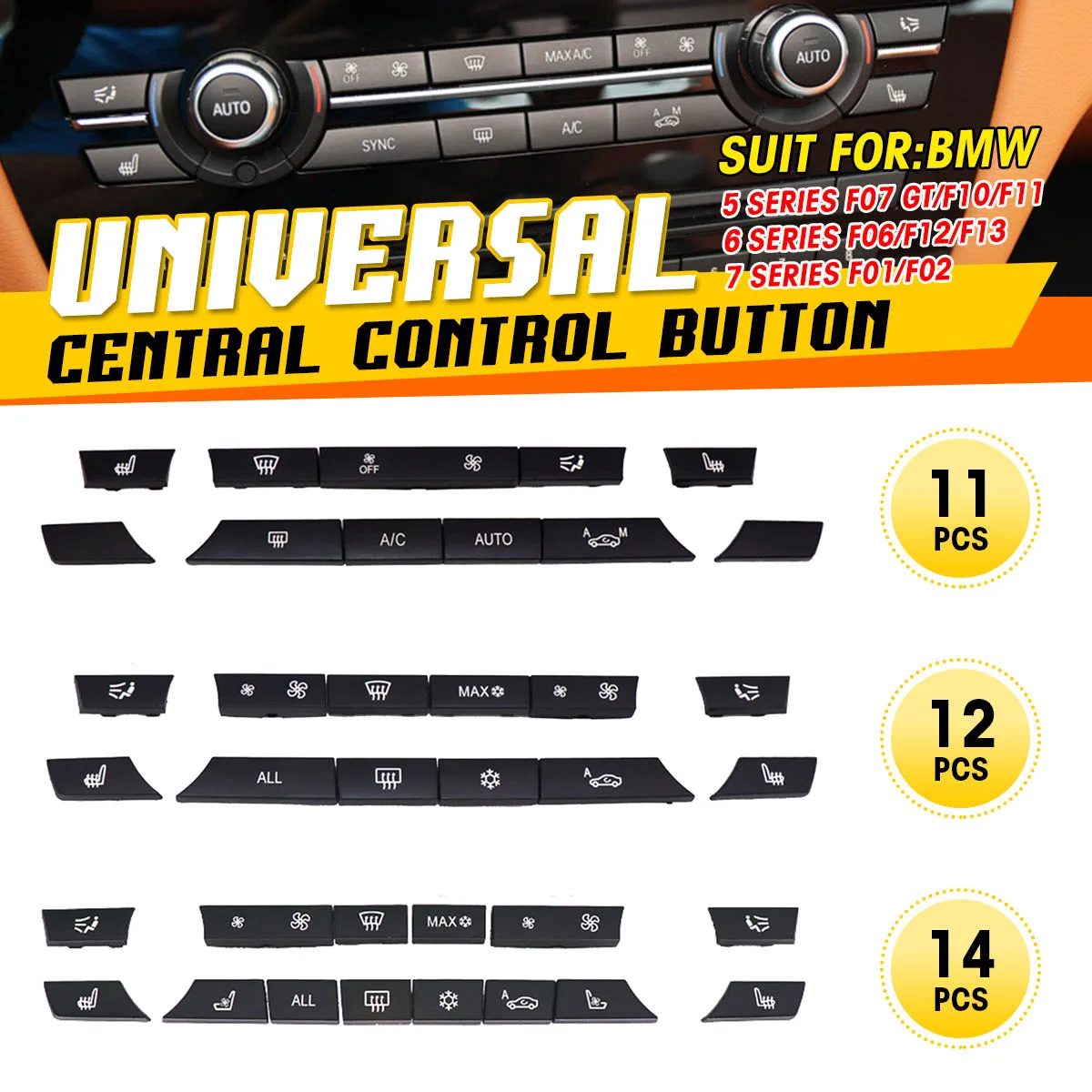 

11/12/14pcs A/C Heater Button Key Caps Repair Kit Switch Button Cover For BMW 5/6/7 Series F07 GT F10 F11 F06 F12 F13 F01 F02